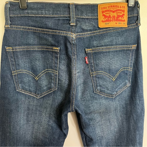 Levi's 514 Jeans Men's W28xL30 Blue Dark Wash Mid Rise Classic Fit Straight Leg - Picture 14 of 14